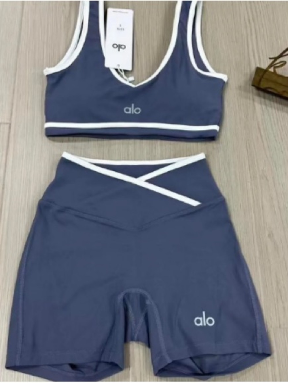 Alo Navy Blue Sports Bra & High-Waist Biker Shorts Set